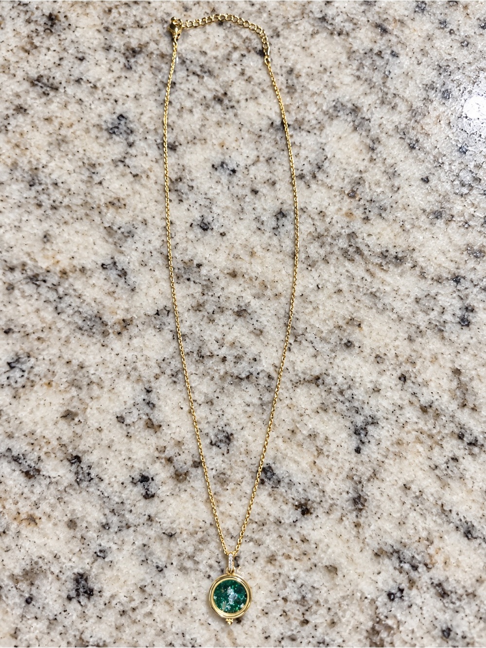 Gold Necklace with Green Round Glass Pendant
